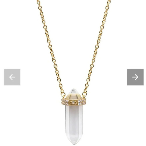 NIALAYA Clear Quartz Crystal Necklace Engraved Evil Eye Gold Plated L 18”+ 2” - Picture 2 of 9